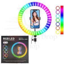 Kit Iluminação RGB LED Soft Ring Light modelo 3D-36 | Luz Ajustável para Vídeos e Lives +Tripé 2,10m
