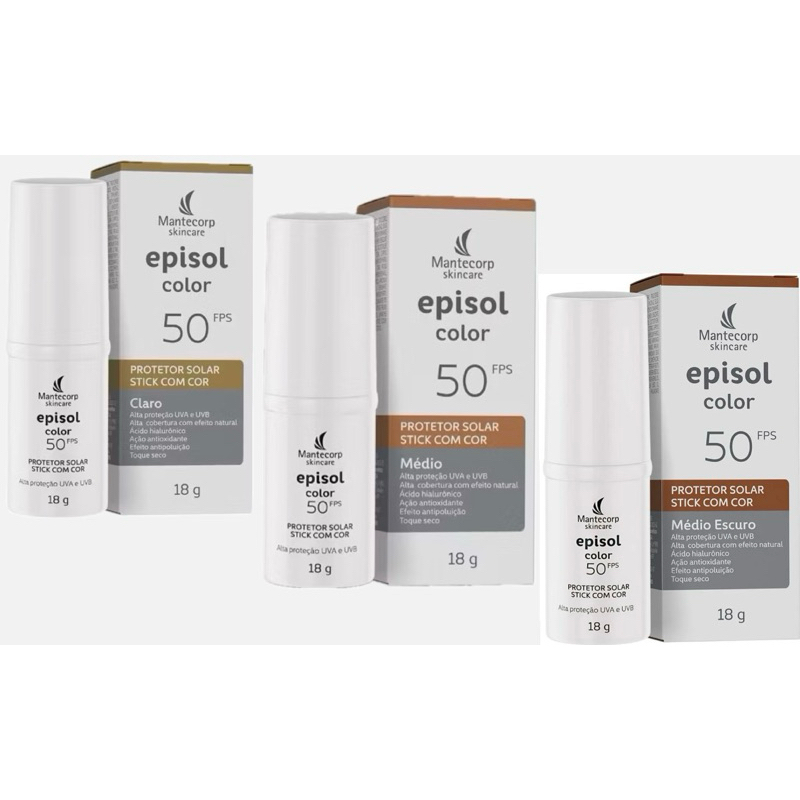 Episol Color Stick Protetor Solar Facial FPS 50 | Médio ou Claro 18g