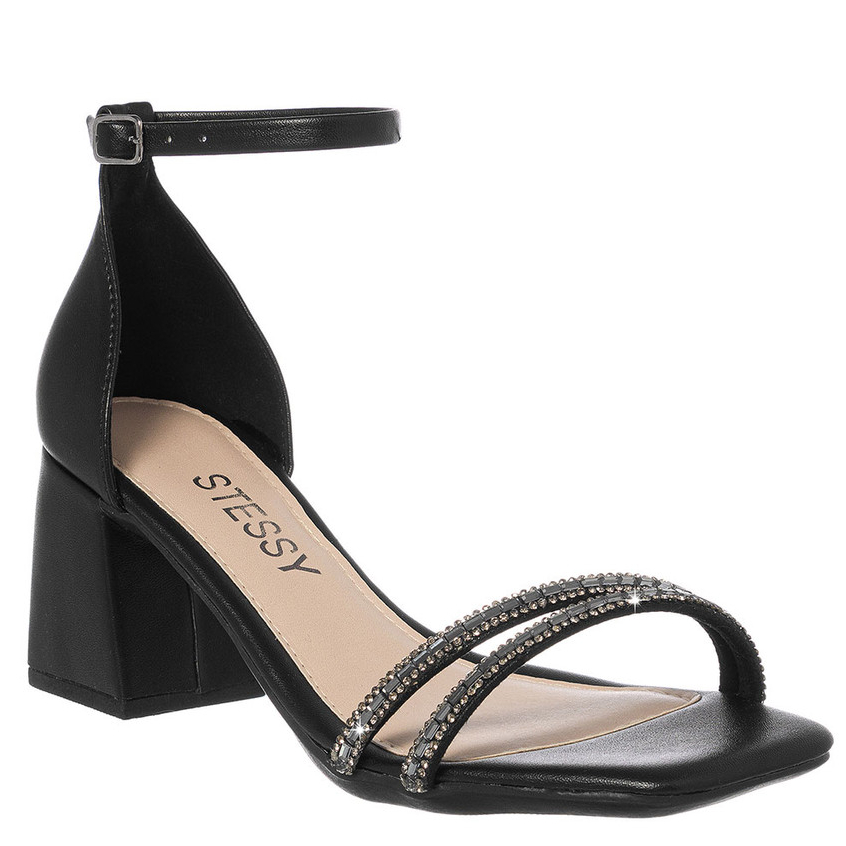 Sandália Feminina Salto Médio Strass Brilho Festa Calcanhar Fechado Confortável Luxo Original Moda em Oferta na Shopee