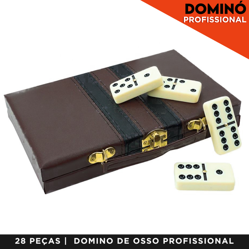 Jogo Dominó Osso Profissional 28 Peças Pedras Grandes 10mm Maleta Luxo Família Presente Clássico em Oferta na Shopee