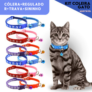 Kit Coleira Pet Ajustável Com Sino Cães e Gatos Segura e Confortável