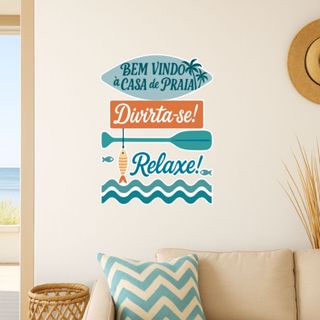 Adesivo Decorativo Bem Vindo À Casa De Praia. Divirte-se! Relaxe! 45x60cm Sol Mar em Oferta na Shopee
