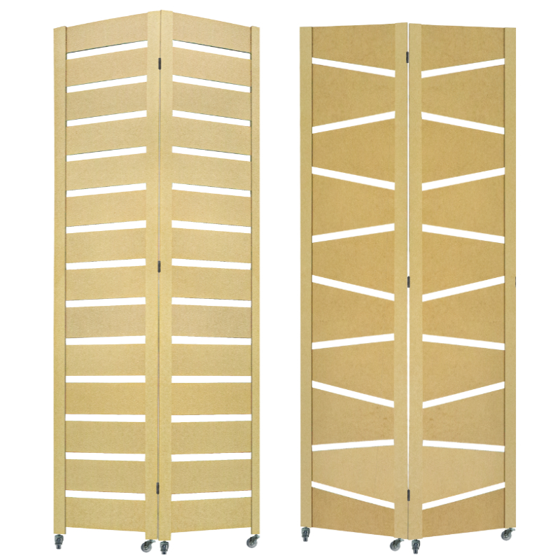 2 Biombo Slim Com Rodinha Pé Folha Painel Divisor Divisória Separador De Ambiente Madeira Mdf Cru