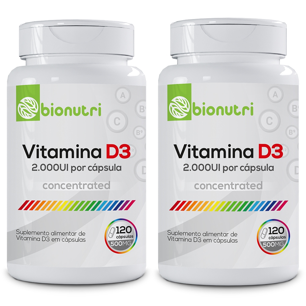 Kit 2x Suplemento Alimentar Vitamina D3 2000ui 500mg (120 cápsulas) - Bionutri