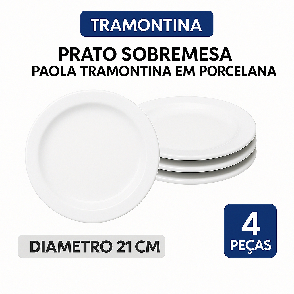 Jogo de Pratos Tramontina Paola Raso Jantar 6 Peças 25,5cm Restaurante Porcelana
