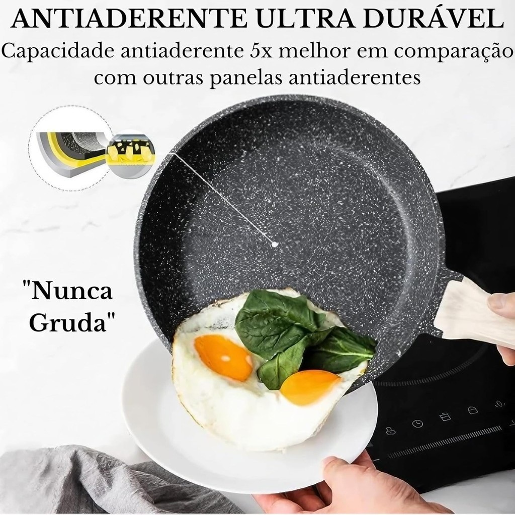 Frigideira Antiaderente de Alumínio Revestimento Cerâmico  24cm Cabo Madeira/Preto Não Gruda em Oferta na Shopee