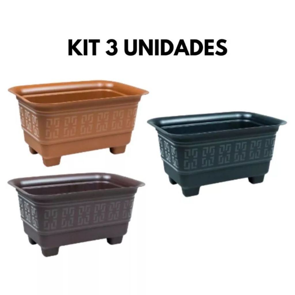 Kit 3 Vasos Jardineira Floreira Retangular Plastico 3,5 Litros em Oferta na Shopee