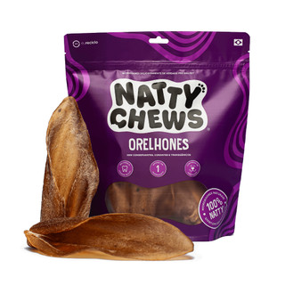 Petisco e Mordedor 100% Natural Orelha Bovina Desidratada Para Cães Natty Chews Orelhones - 3 unidades