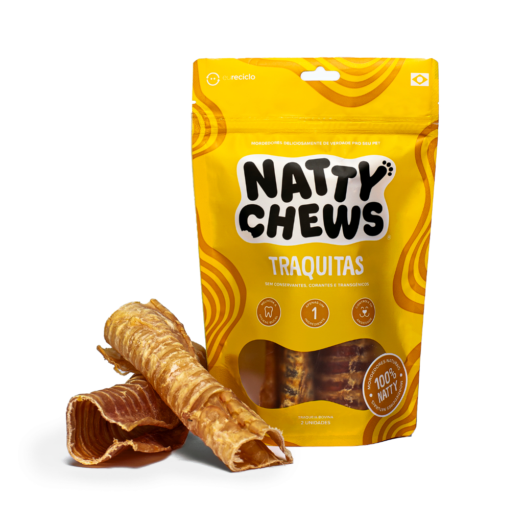 Petisco e Mordedor 100% Natural Traqueia Bovina Desidratada Para Cães Natty Chews Traquitas - 2 Unidades