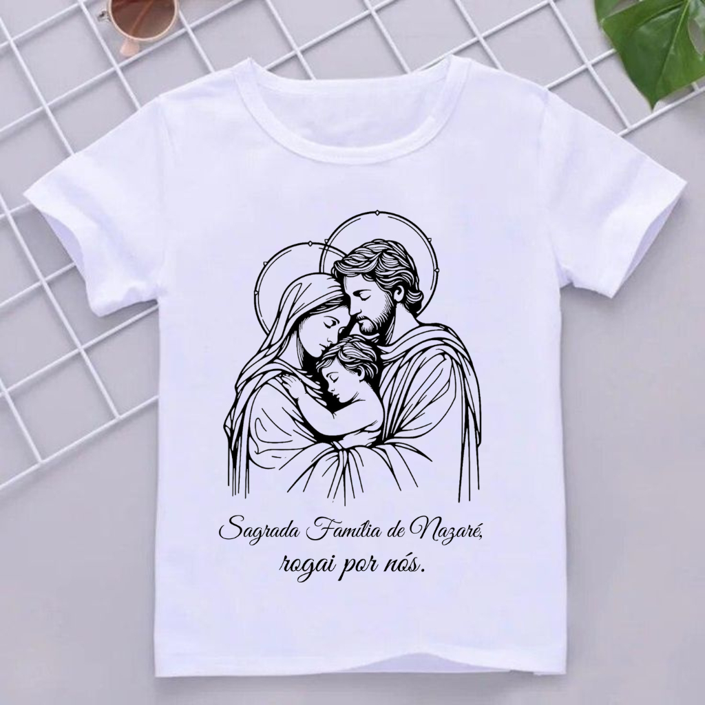 CAMISETA CAMISA BLUSA TSHIRT SAGRADA FAMILIA CRISTÃ CATOLICA RELIGIOSA MODA INFANTIL JUVENIL em Oferta na Shopee