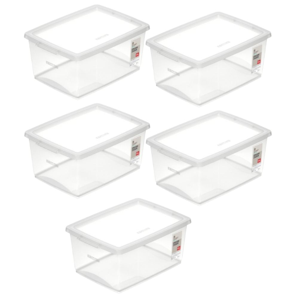 5 Caixa Organizadora Com Tampa Plástico Cristal Ordene 7,5l em Oferta na Shopee