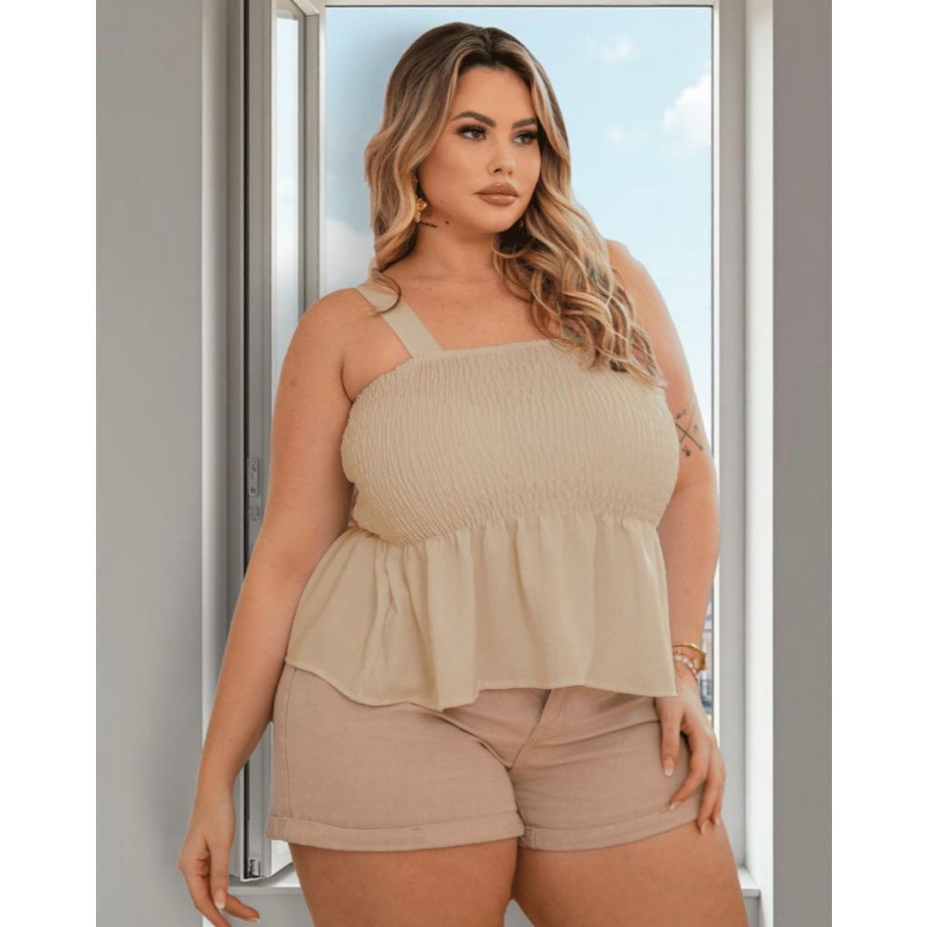 Bata Feminina Blusa Plus Size Alcinha Regata Moda Blogueira Cropped Feminino Ombro a Ombro Casual
