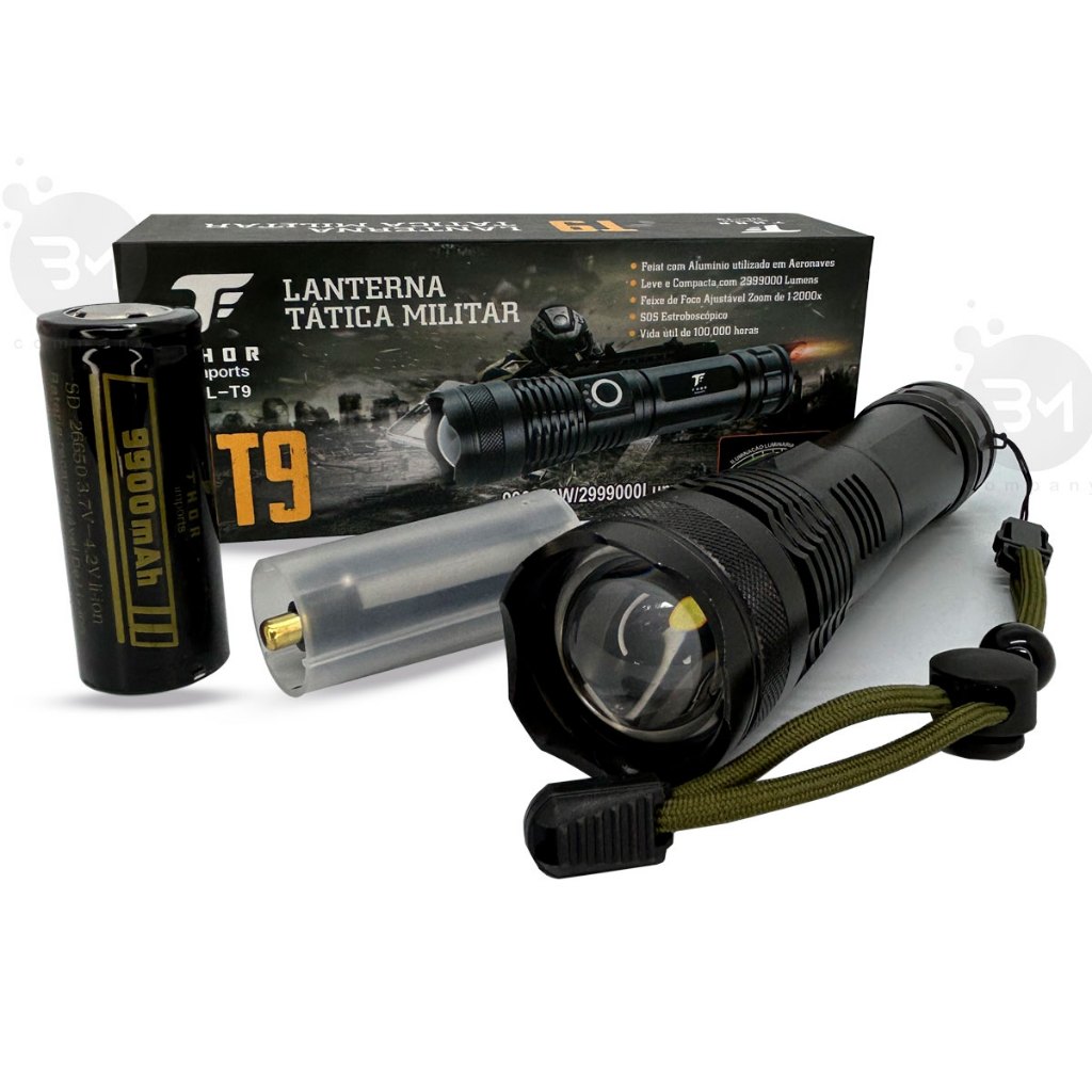 Lanterna Tática T9  Super Potente Para Segurança Sitio Fazenda Camping Trilha Vigilante Porteiro