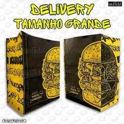 Saco Para Delivery Kraft SOS Grande 31x24x15.5 50 e 100 UN Preto Amarelo