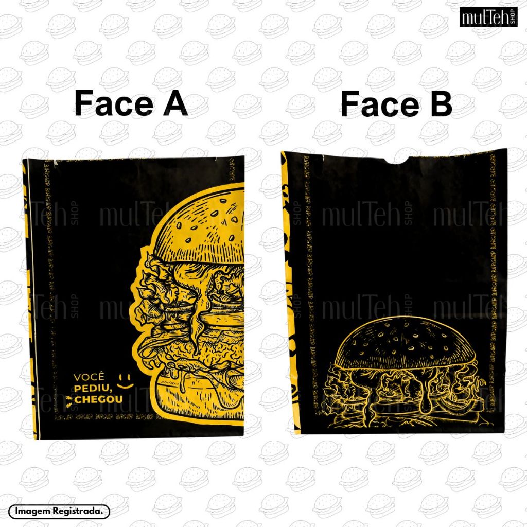 Saco Para Delivery Kraft SOS Médio 26x19x12 50 e 100 UN Preto Amarelo