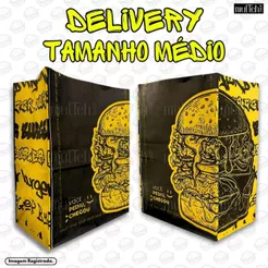 Saco Para Delivery Kraft SOS Médio 26x19x12 50 e 100 UN Preto Amarelo