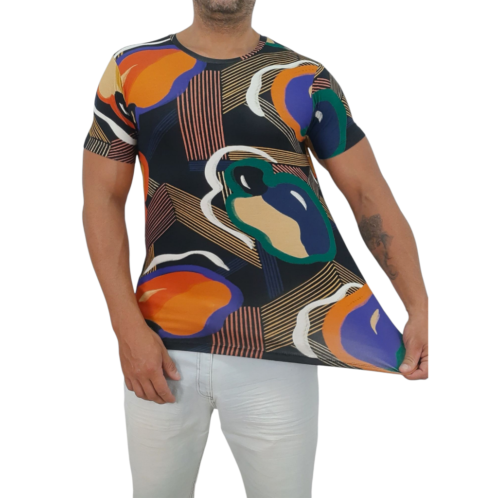 Camiseta Masculina Viscolycra Viscose Com Elastano - Tecido encorpado Extra Macio estilo baby look - Slim Fit - Escura