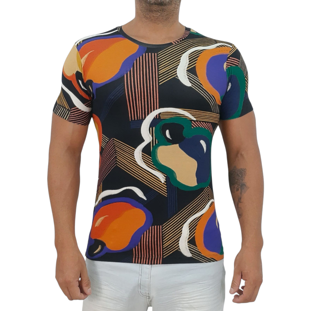 Camiseta Masculina Viscolycra Viscose Com Elastano - Tecido encorpado Extra Macio estilo baby look - Slim Fit - Escura