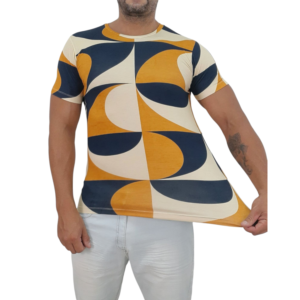 Camiseta Masculina Viscolycra Viscose Com Elastano - Tecido encorpado Extra Macio estilo baby look - Slim Fit - Quadrado