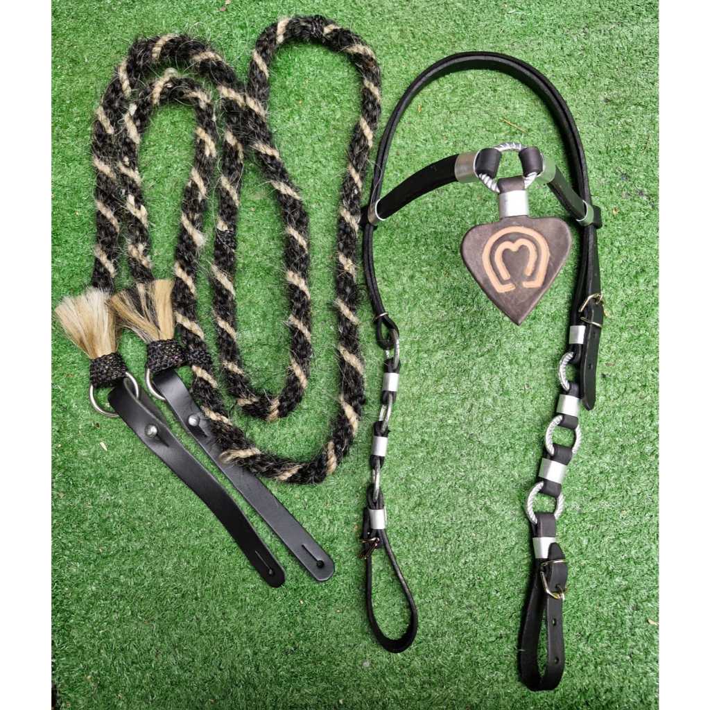 KIT completo de montaria em oferta cabeçada em couro + rédea de cabelo rédea de crina
