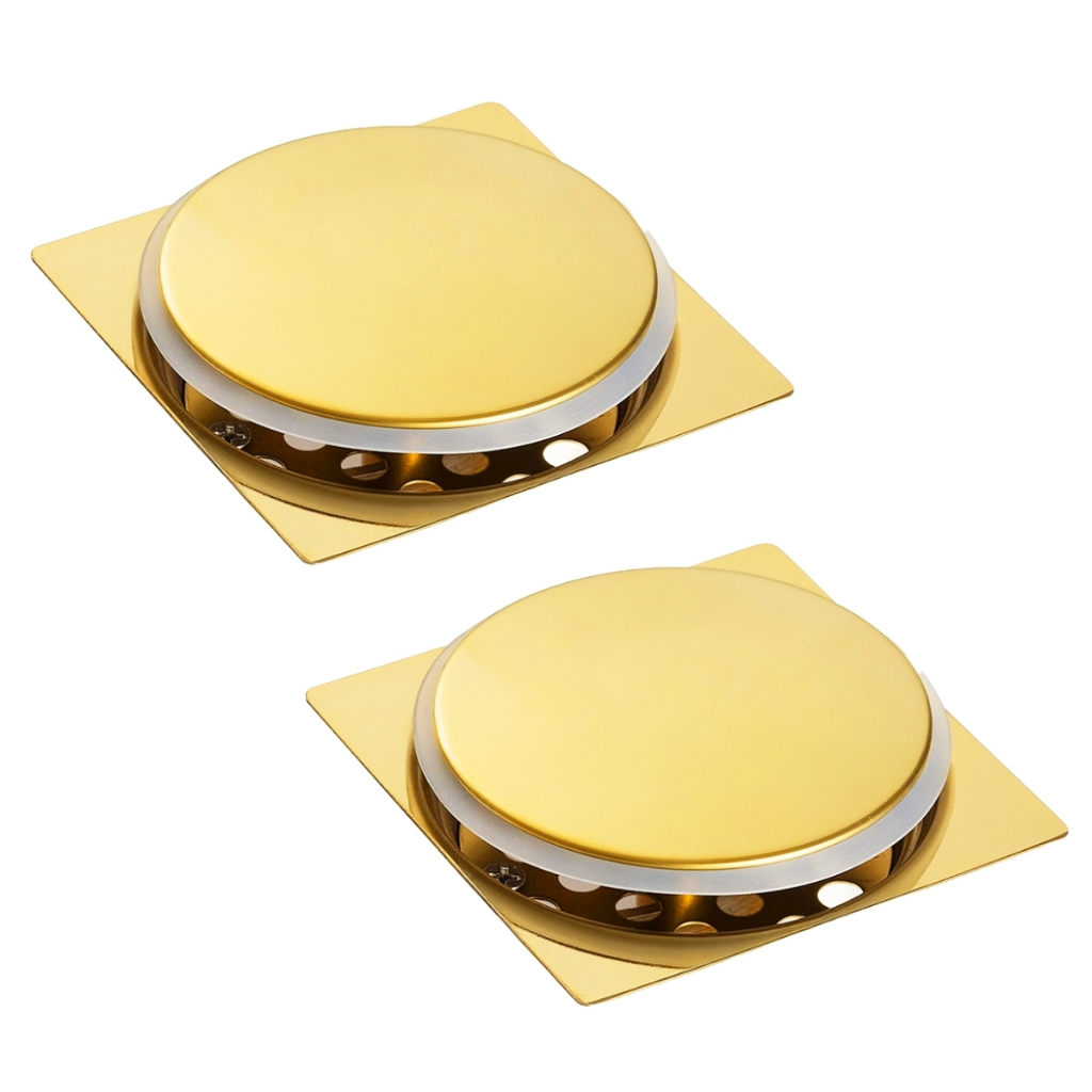Kit 2 Ralo de Banheiro Dourado 10x10 Aço Inox Veda Cheiro Anti Insetos Quadrado Fechamento...