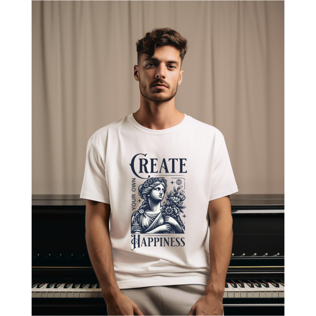Camisa Camiseta Blusa Unissex Streetwear Algodao Malha Basica Happines Estatua Grecia Egito