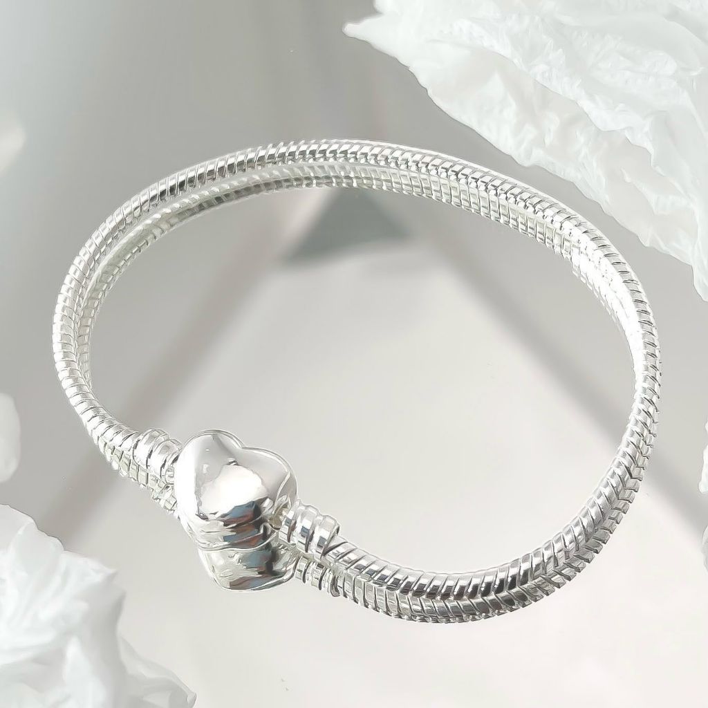 Pulseira para berloques Coração a prata 925 feminina para charms berloqueira pulseira de pingentes