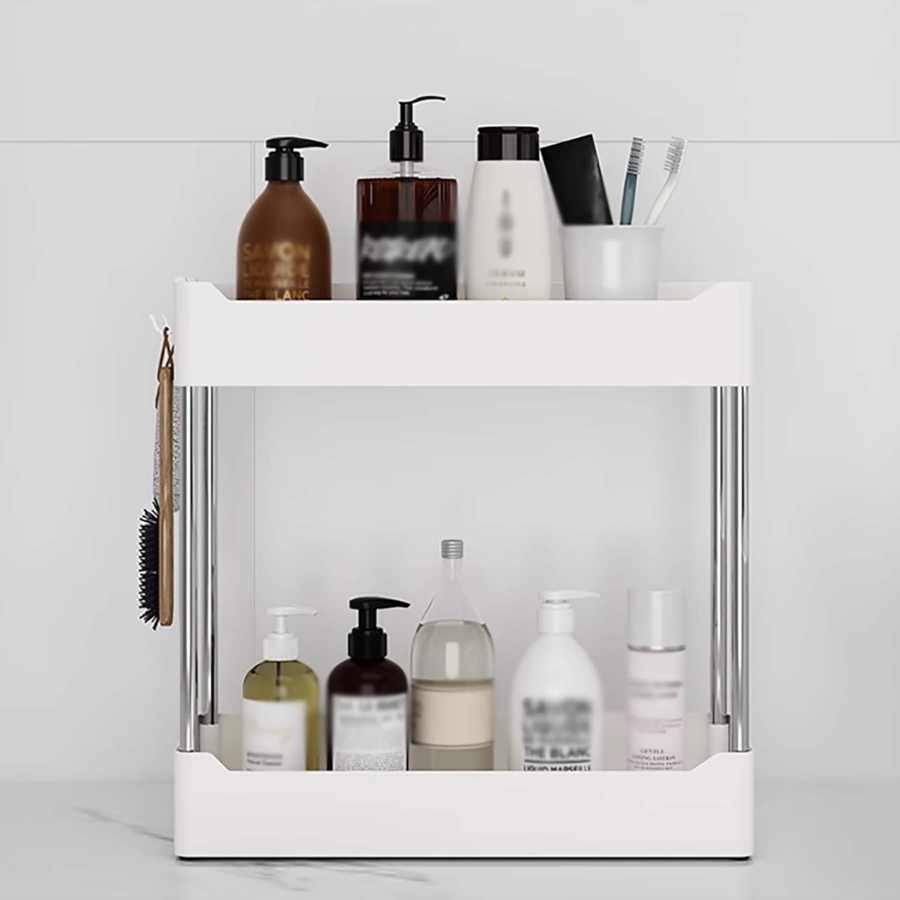 Organizador Prateleira Plástico Multiuso 2 Níveis Andares Banheiro e Cozinha Armário em Oferta na Shopee