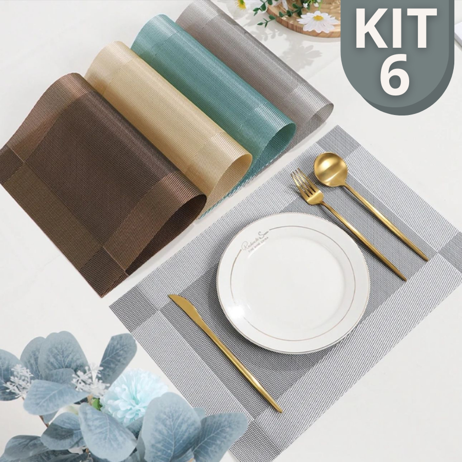 Kit 4 OU 6 pçs Jogo Americano de Mesa Metalizado Retangular Lugar Americano