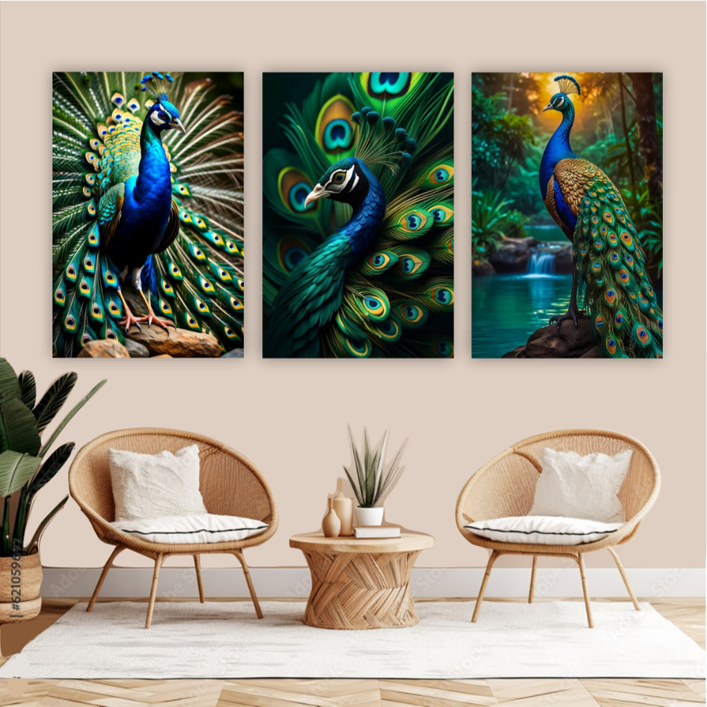 Quadro decorativo pavão natureza decoração para rancho fazenda pet shop veterinário