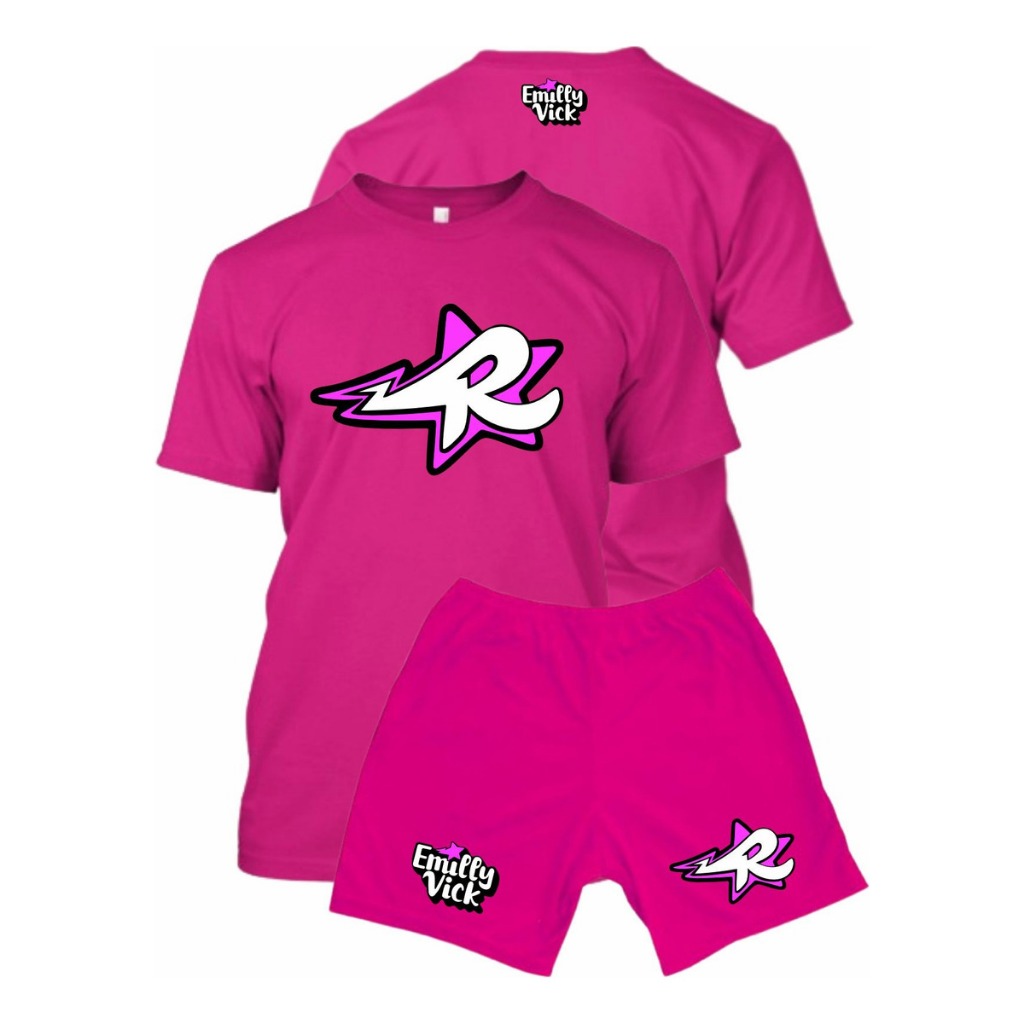 Pijama Rosas Emily Vick CAMISETA E SHORT PINK da EMILLY NOVA Evolução Dos Elementos a Ketlen Conjunto Com Short