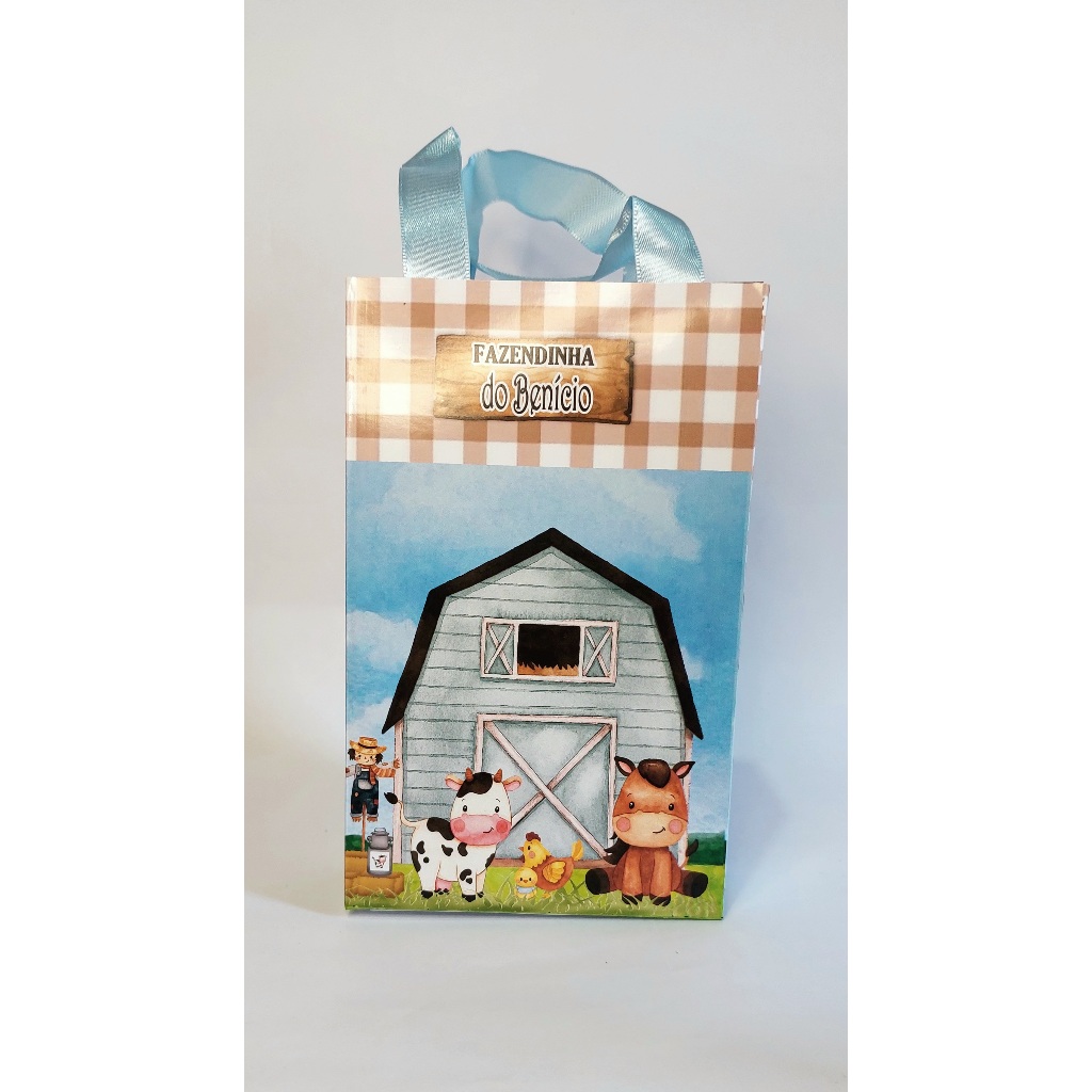 Sacolinha personalizada fazendinha azul tam P | fazendinha menino | sacolinha fazendinha azul | lembrancinha fazendinha