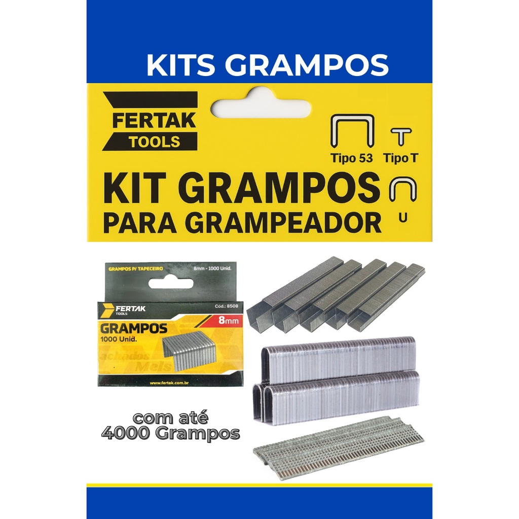 Kit Grampos para Grampeador Tapeceiro Tipo 53 T U Aço Galvanizado Fertak 1000 a 4000 Grampos em Oferta na Shopee