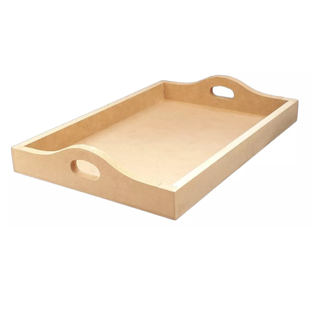 Bandeja Retangular Com Alça Para Café Da Manhã Bandeja Mdf Cru Tamanho 21x31