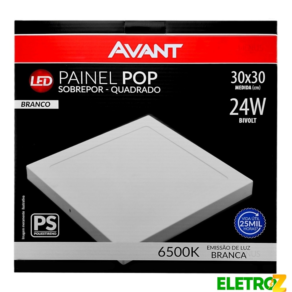 Painel Led Sobrepor Quadrado 24W Branco Frio 6500K Avant