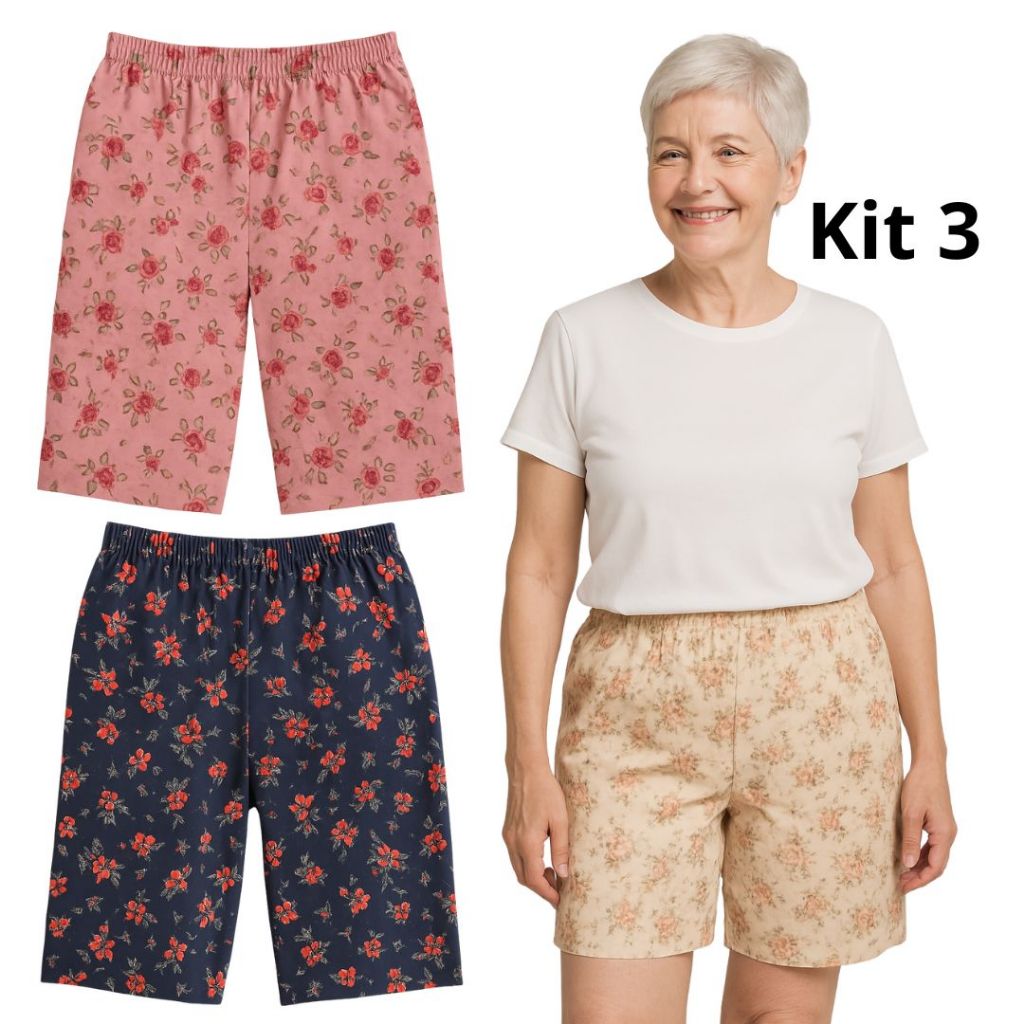 Kit 3 Bermudas Senhora Malha Fria Fresquinha em Oferta na Shopee