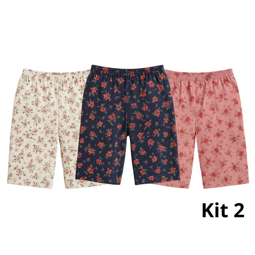 Kit 2 Bermudas Senhora Malha Fria Fresquinha Confortavel Dia a Dia em Oferta na Shopee