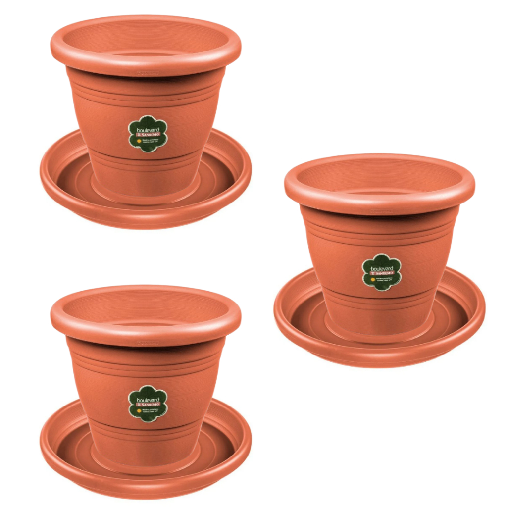 Kit 3 Vaso Redondo Plastico Sanremo 13CM Para plantas e fores pequenas + 3 pratos sanremo