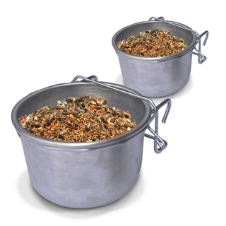 Kit 2 Comedouro Caneca Alumínio Inox Suporte Pássaro Ração Fruta Calopsita Periquito 300ml Médio em Oferta na Shopee