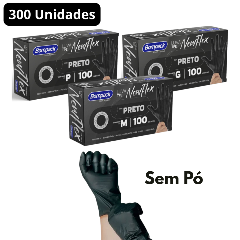 Luva Preta NewFlex Descartável Sem Pó Vinilflex