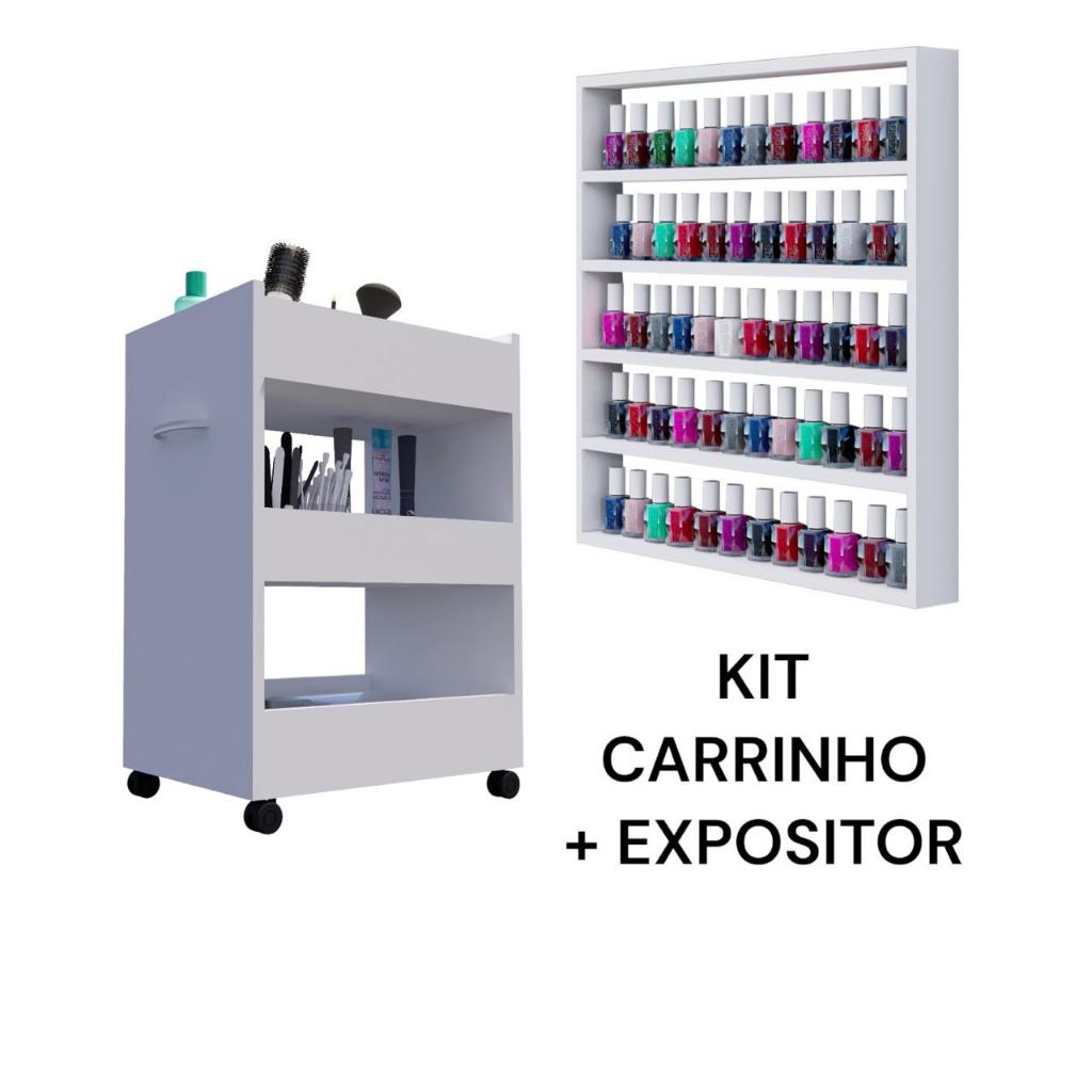Kit Carrinho Auxiliar + Expositor Porta Esmaltes Manicure Nail Designer Cabeleireiro Pedicure em Oferta na Shopee