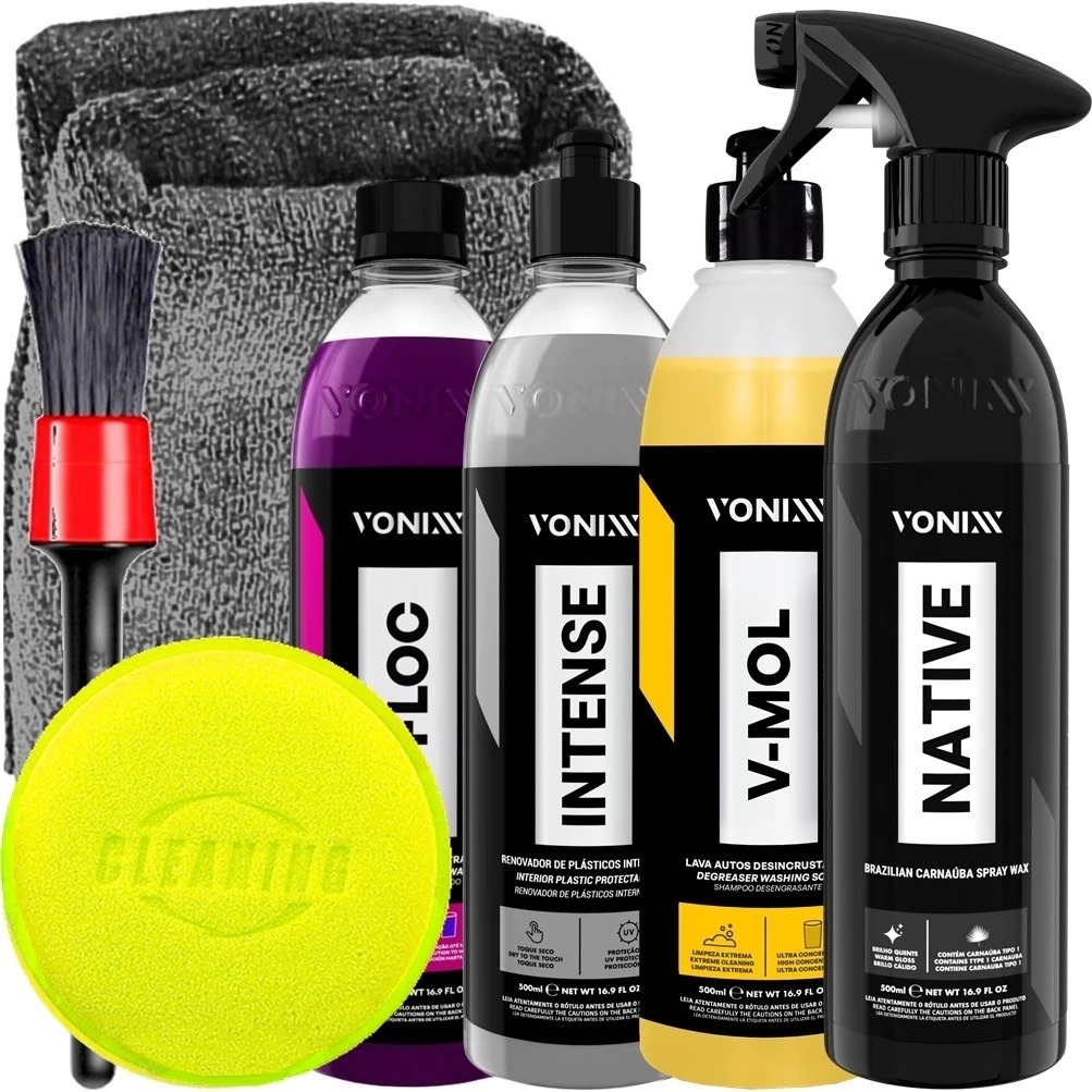 Kit Vonixx Produto para Lavar Carro Moto Encerar Shampoo V-Floc e V-Mol Cera Native Intense