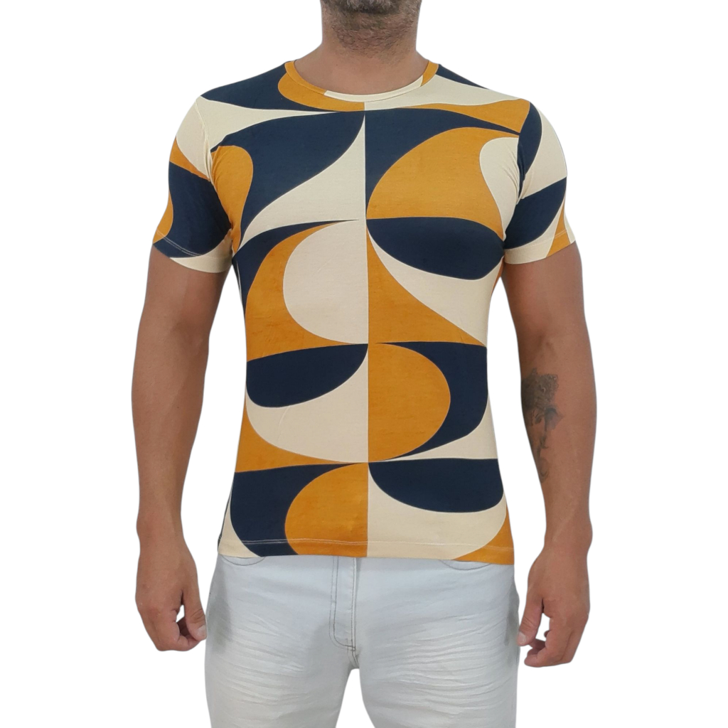 Camiseta Masculina Viscolycra Viscose Com Elastano - Tecido encorpado Extra Macio estilo baby look - Slim Fit - Quadrado