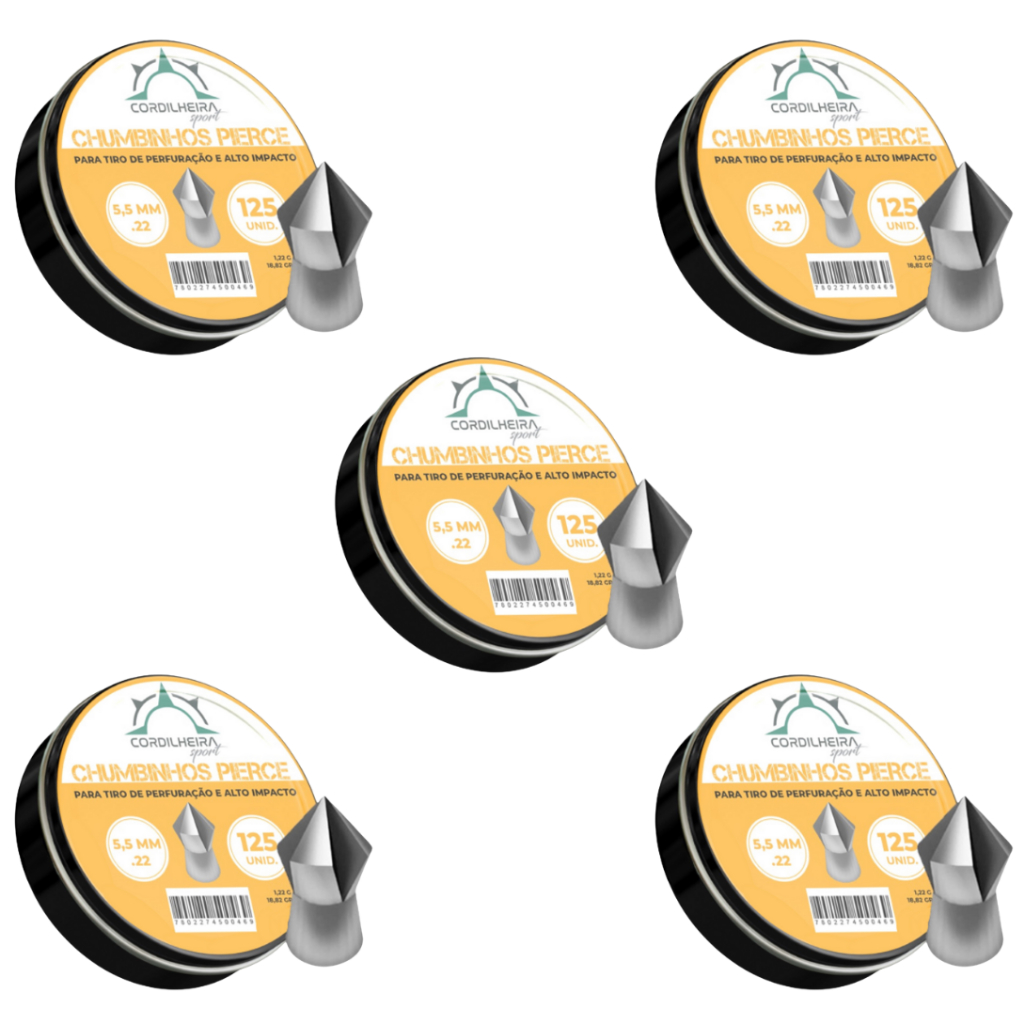 5 Potes de Chumbinho Cordilheira Pierce Perfurante 5,5mm 625 Unidades em Oferta na Shopee