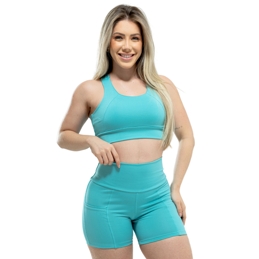 Conjunto Fitness Feminino Academia Roupa de Ginástica Zero Transparência Short e Top Cropped