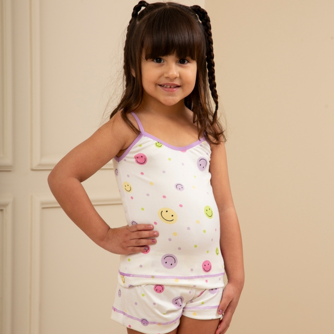 Pijama Infantil Menina de Alcinha Estampado Baby Doll de Suede