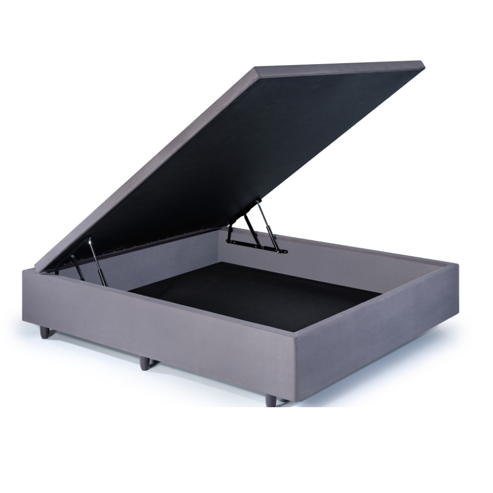 Base Cama Box Baú Casal Viúva 128x188x42cm Suede Cinza com pistão a gás