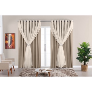 Cortina Para Sala Blackout Tecido Com Voil 2,00 de largura x 2,00 de altura em Oferta na Shopee