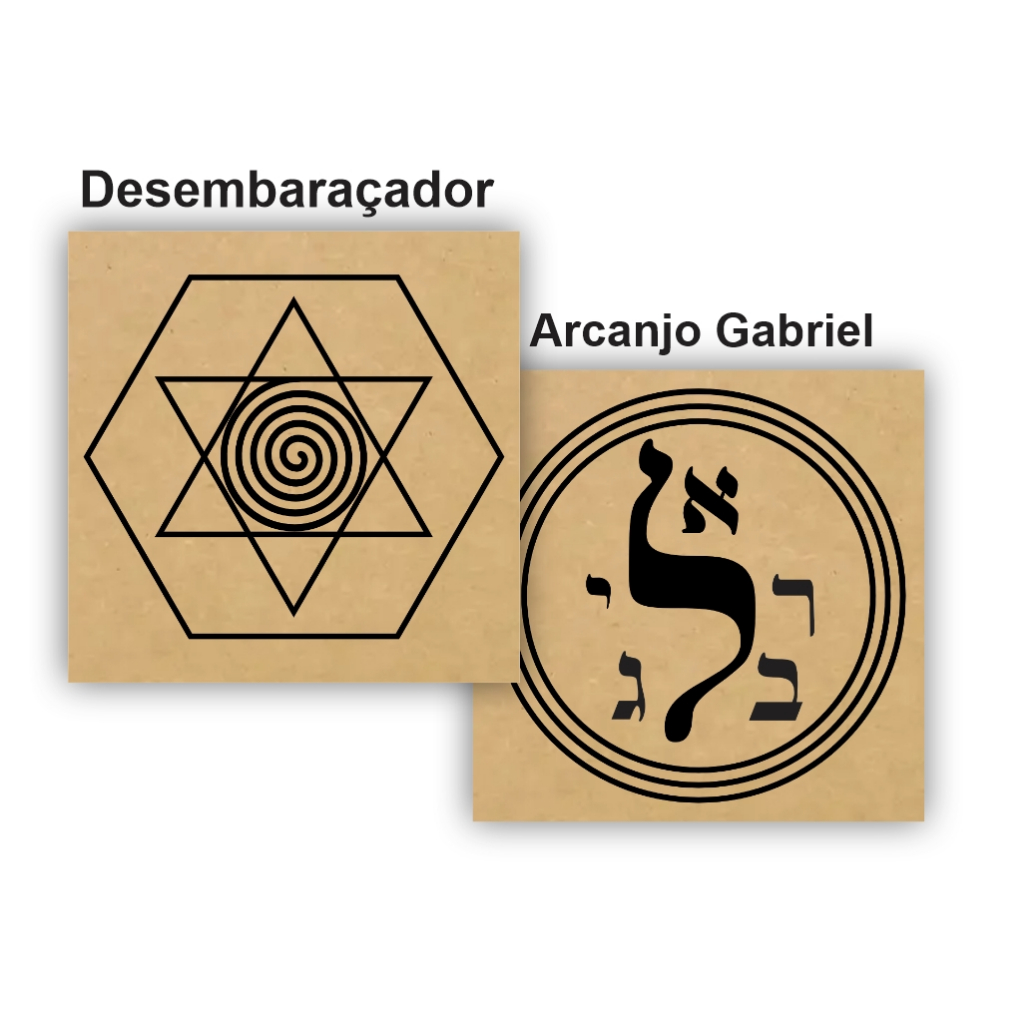 Kit 2 Gráficos Radiestesia MDF 3mm tamanho 20x20cm Desembaraçador e Arcanjo Gabriel