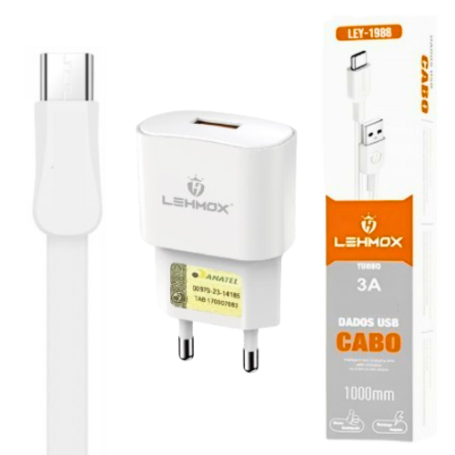 Kit Carregador 2 Metros Para Motorola Moto G6 Play - Cabo Usb V8 e Fonte